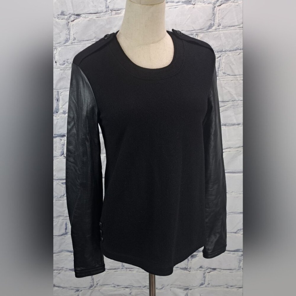 Burberry Brit Women's Sweater Wool Lambskin Leather Sleeves Black Size XS - Picture 5 of 14